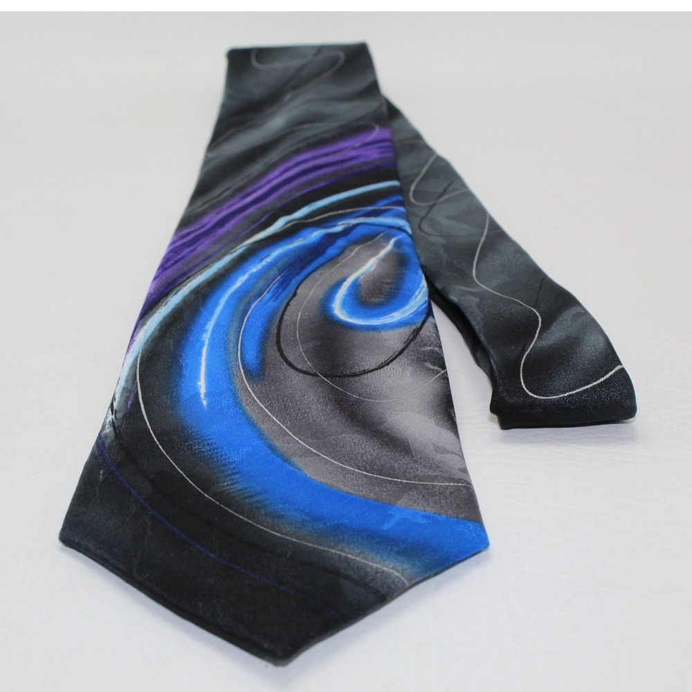 J. Garcia Mickey Collection Sixty Silk Tie Blue Purple Abstract Swirl Mens